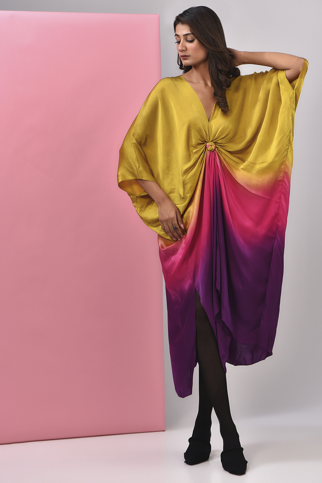 Multi-Colored Bemberg Satin Ombre Kaftan by Inca at Pernia's Pop Up Shop