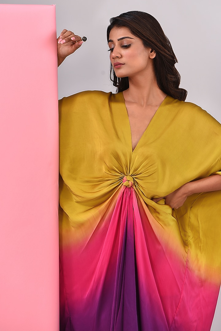 Multi-Colored Bemberg Satin Ombre Kaftan by Inca at Pernia's Pop Up Shop