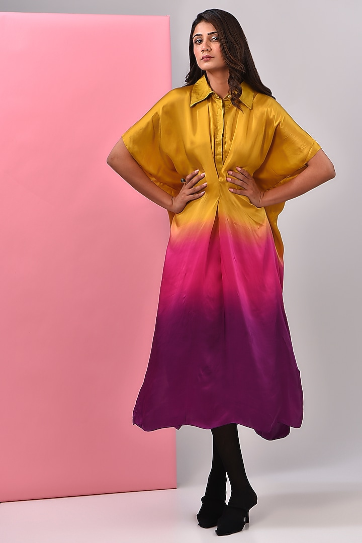 Multi-Colored Bemberg Satin Ombre Cinched Shirt by Inca at Pernia's Pop Up Shop