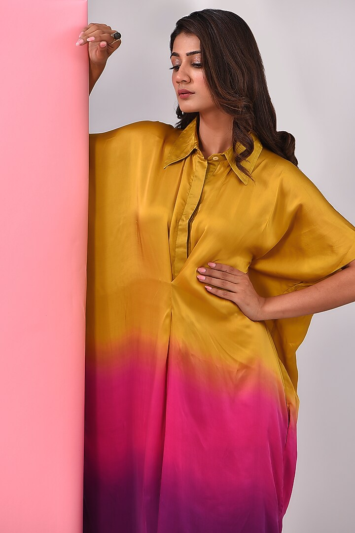 Multi-Colored Bemberg Satin Ombre Cinched Shirt by Inca at Pernia's Pop Up Shop