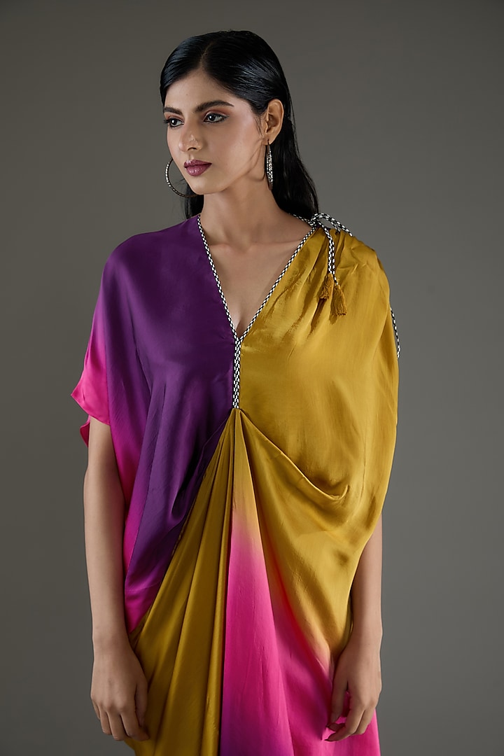 Multi-Colored Ombre Bemberg Satin Ruched Vacation Dress by Inca at Pernia's Pop Up Shop