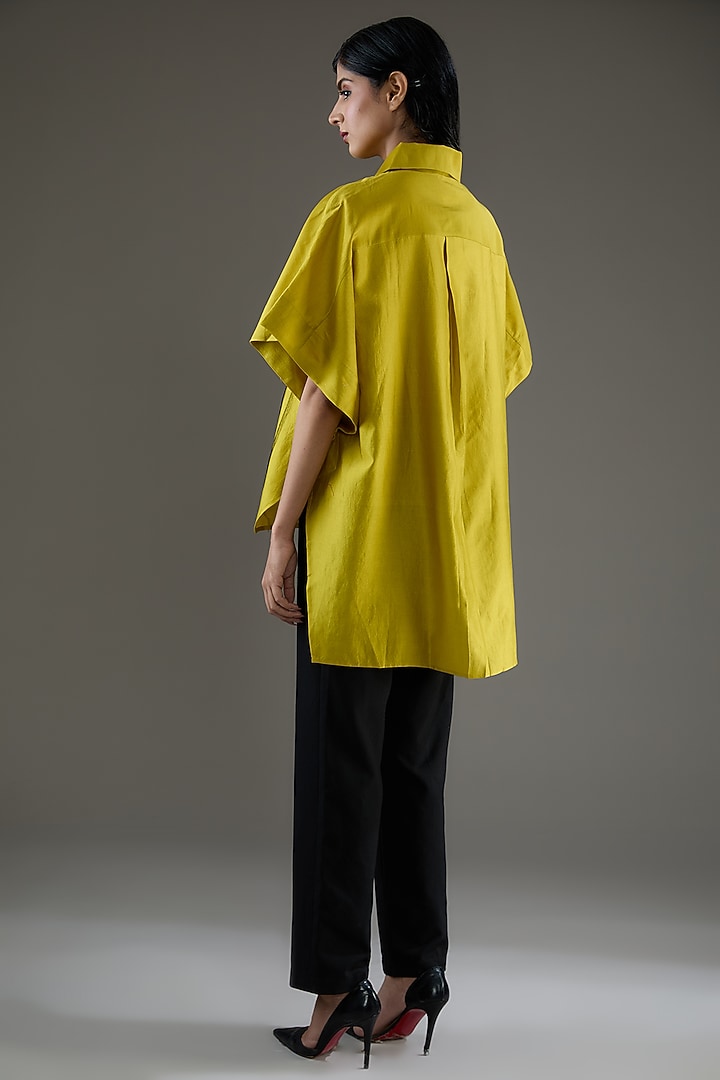 Mustard Chanderi Kantha Embroidered Shirt by Inca at Pernia's Pop Up Shop