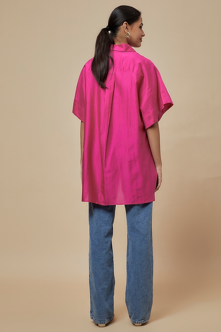 Fuchsia Chanderi Kantha Embroidered Shirt by Inca at Pernia's Pop Up Shop