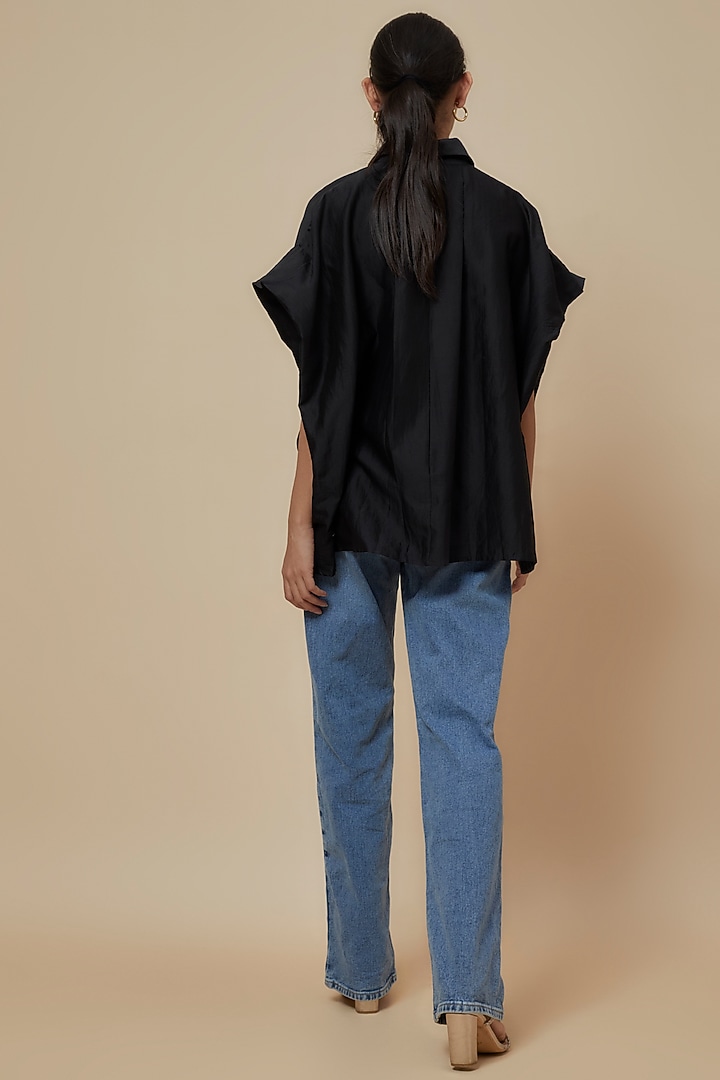 Black Chanderi Kantha Embroidered Shirt by Inca at Pernia's Pop Up Shop