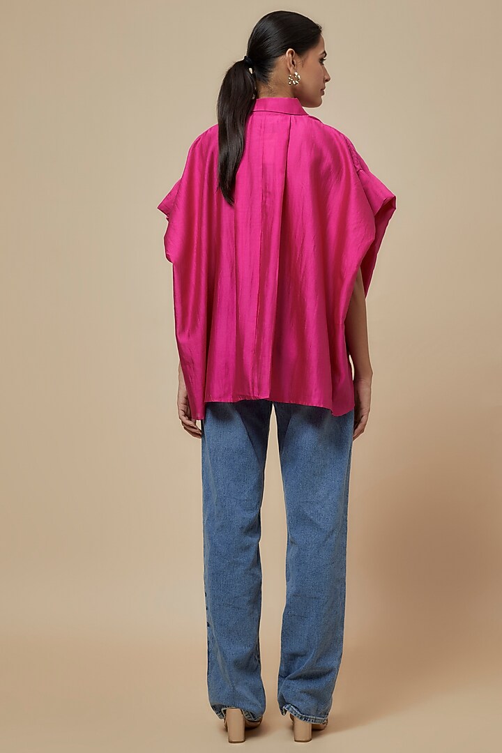 Fuchsia Chanderi Kantha Embroidered Shirt by Inca at Pernia's Pop Up Shop