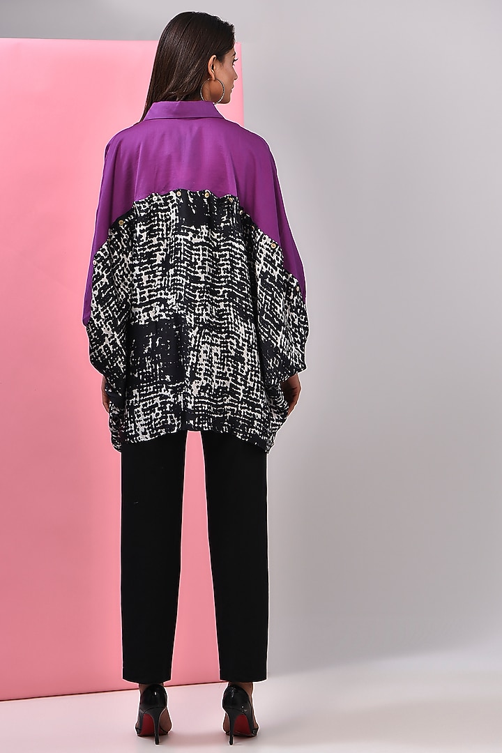 Purple Silk Chanderi Kantha Embroidered Shirt by Inca at Pernia's Pop Up Shop
