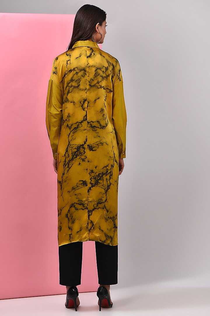 Mustard Silk Chanderi Kantha Embroidered Shirt by Inca at Pernia's Pop Up Shop
