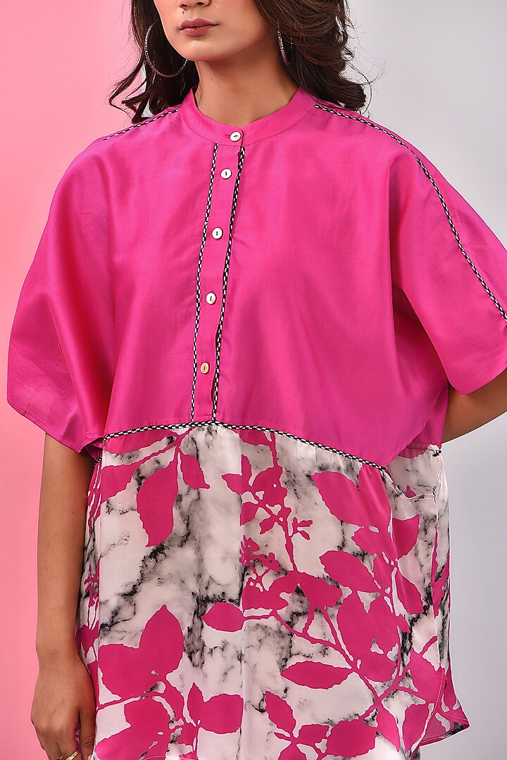 Fuchsia Silk Chanderi Kantha Embroidered Shirt by Inca at Pernia's Pop Up Shop