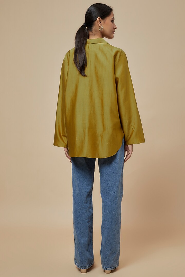 Mustard Chanderi Digital Printed Shirt by Inca at Pernia's Pop Up Shop