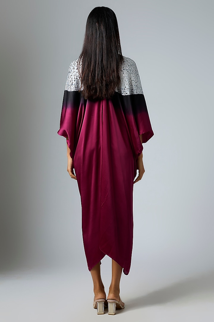 Plum & Black Bemberg Satin Shibori Printed Kaftan by Inca at Pernia's Pop Up Shop