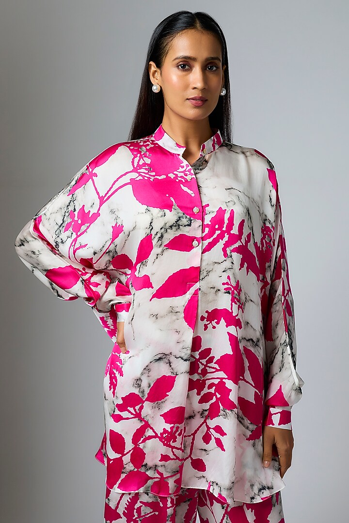 Pink & Gulmohar Bemberg Satin Digital Printed Shirt by Inca at Pernia's Pop Up Shop