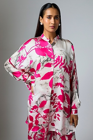Pink & Gulmohar Bemberg Satin Digital Printed Shirt by Inca