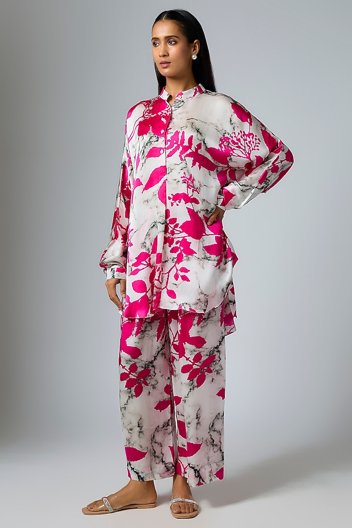 Pink & Gulmohar Bemberg Satin Digital Printed Shirt by Inca at Pernia's Pop Up Shop
