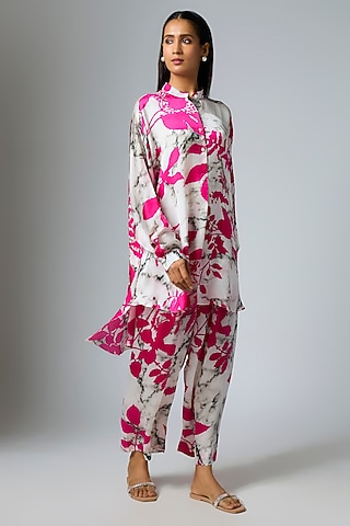 Pink & Gulmohar Bemberg Satin Digital Printed Trousers by Inca
