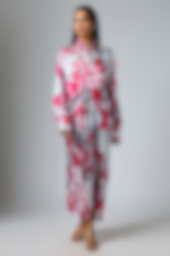 Pink & Gulmohar Bemberg Satin Digital Printed Knot Shirt by Inca at Pernia's Pop Up Shop