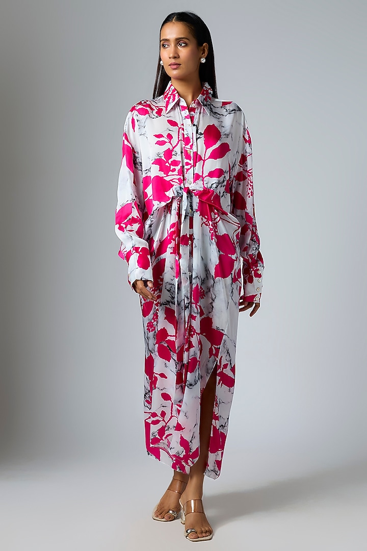 Pink & Gulmohar Bemberg Satin Digital Printed Knot Shirt by Inca at Pernia's Pop Up Shop