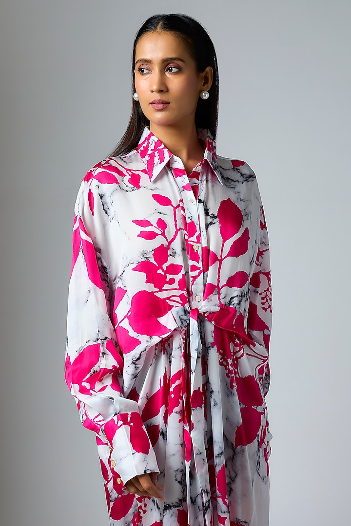 Pink & Gulmohar Bemberg Satin Digital Printed Knot Shirt by Inca at Pernia's Pop Up Shop