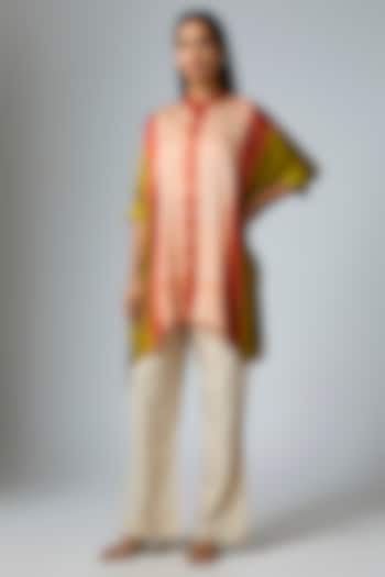 Olive & rust Bemberg Satin Digital Printed Poncho by Inca at Pernia's Pop Up Shop
