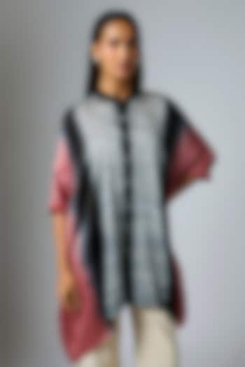 Blush & Black Bemberg Satin Digital Printed Poncho by Inca at Pernia's Pop Up Shop