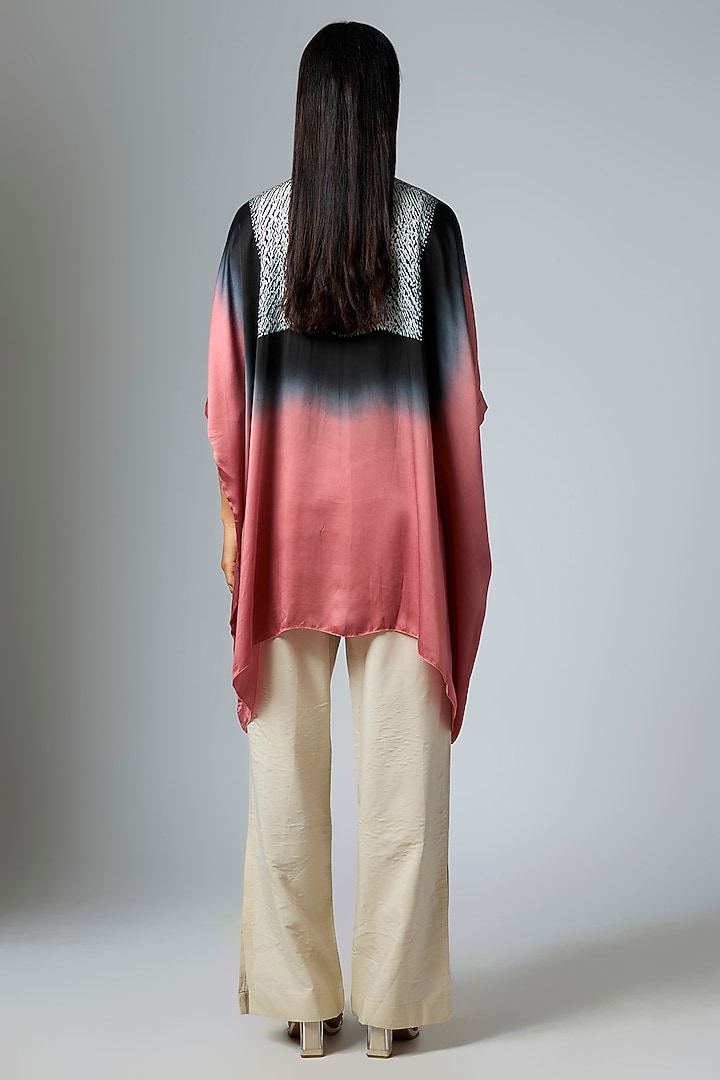 Blush & Black Bemberg Satin Digital Printed Poncho by Inca at Pernia's Pop Up Shop