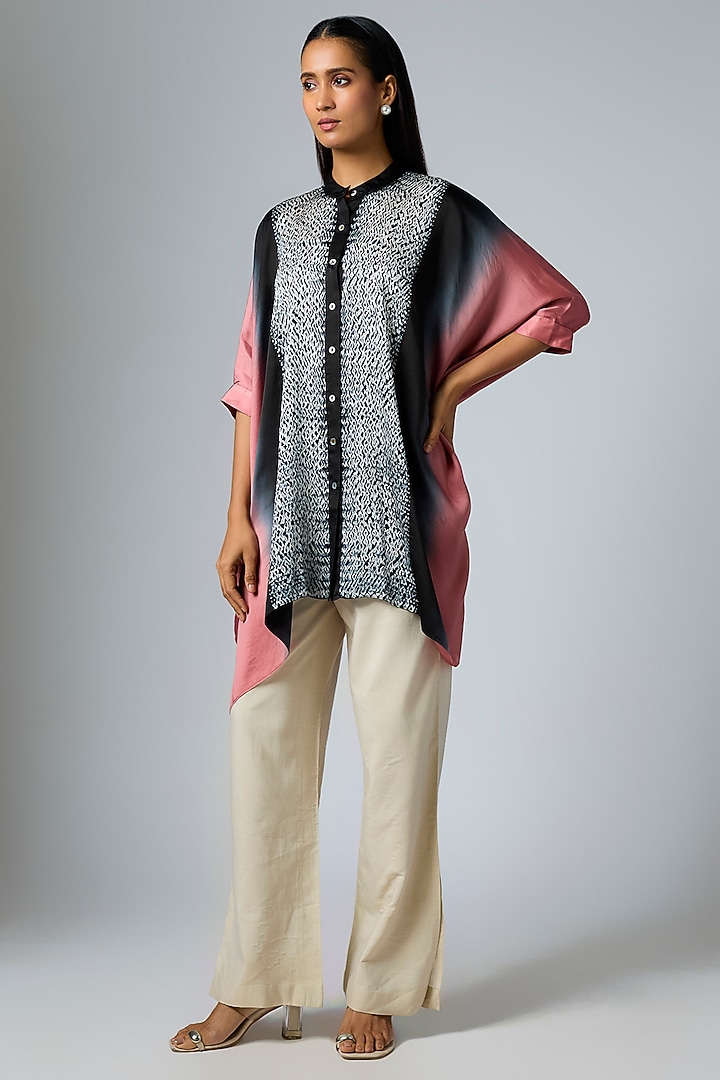 Blush & Black Bemberg Satin Digital Printed Poncho by Inca at Pernia's Pop Up Shop
