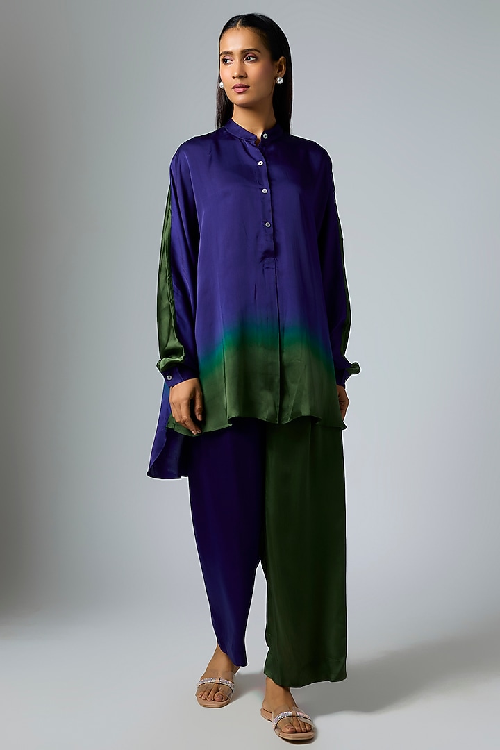 Blue & Green Ombre Bemberg Satin Co-Ord Set by Inca at Pernia's Pop Up Shop