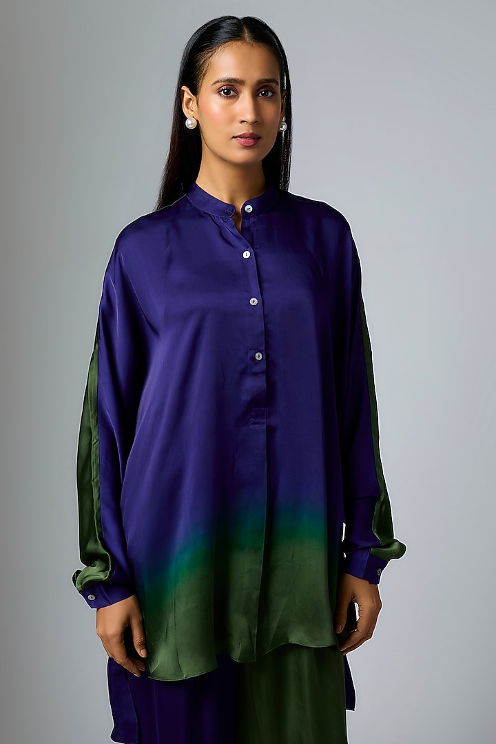 Blue & Green Ombre Bemberg Satin Co-Ord Set by Inca at Pernia's Pop Up Shop