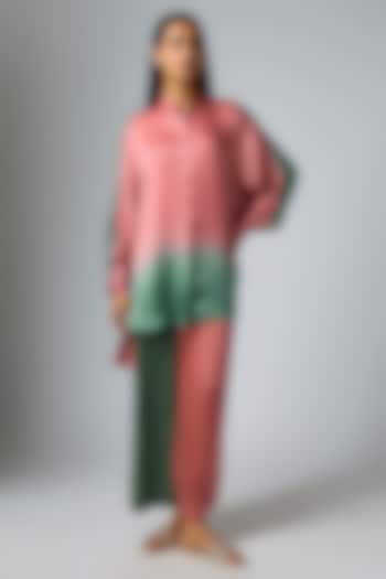 Blush Pink & Sage Green Ombre Bemberg Satin Co-Ord Set by Inca at Pernia's Pop Up Shop
