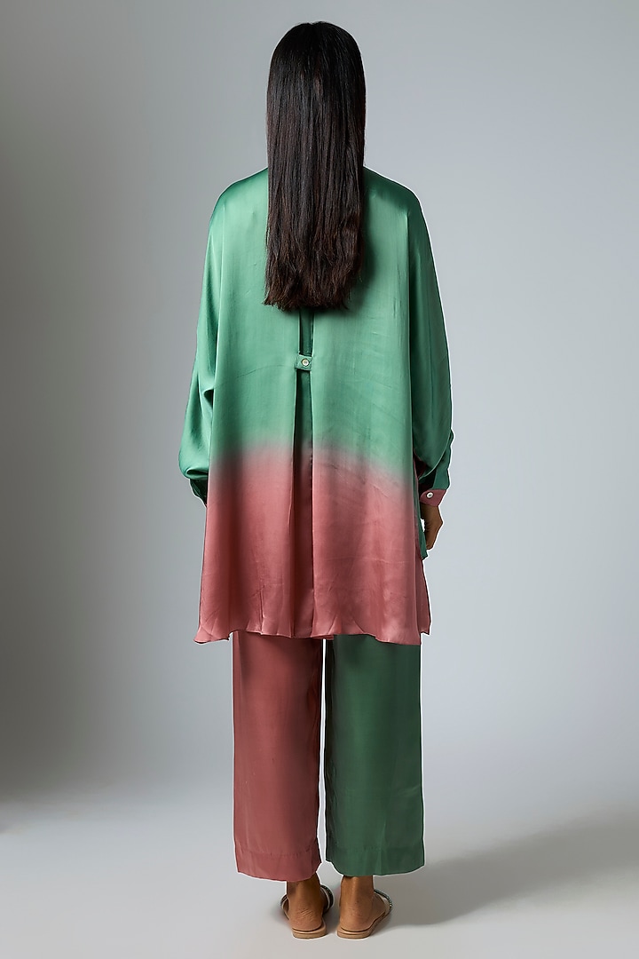 Blush Pink & Sage Green Ombre Bemberg Satin Co-Ord Set by Inca at Pernia's Pop Up Shop