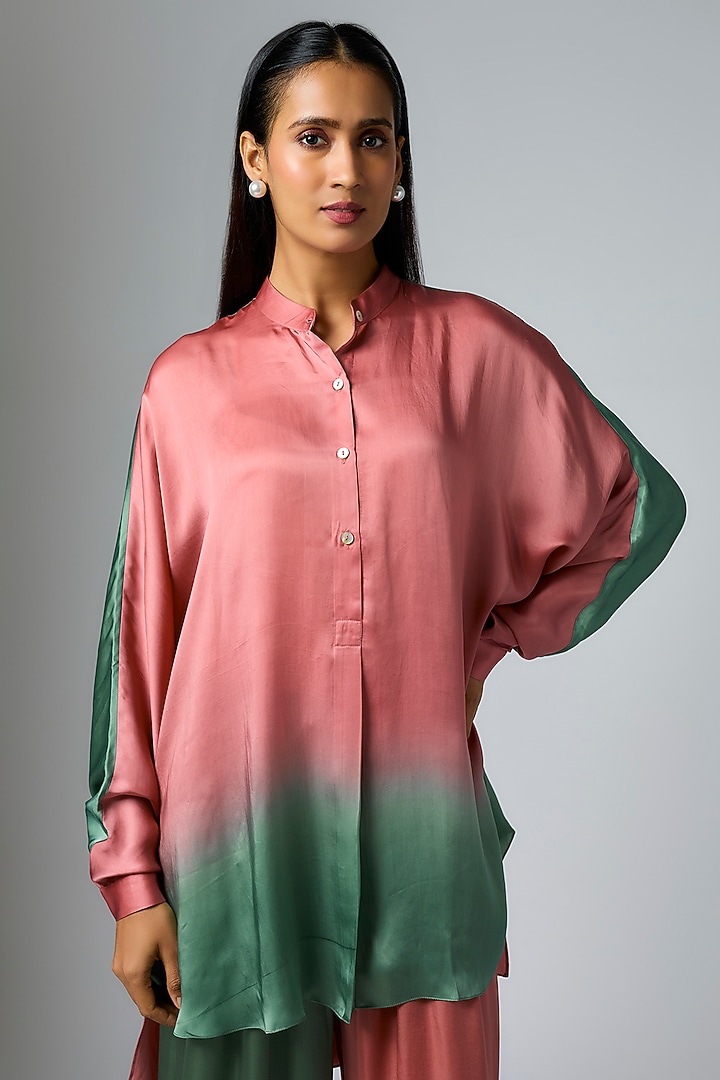 Blush Pink & Sage Green Ombre Bemberg Satin Co-Ord Set by Inca at Pernia's Pop Up Shop