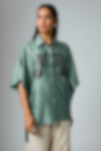 Sage Chanderi Floral Applique Work Shirt by Inca at Pernia's Pop Up Shop