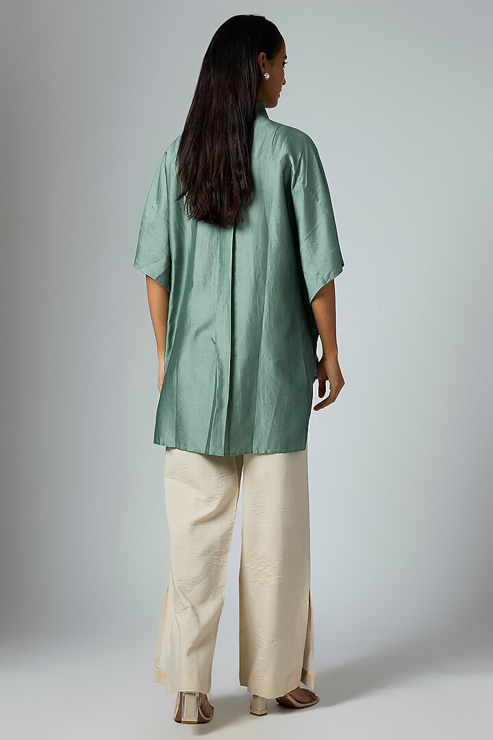 Sage Chanderi Floral Applique Work Shirt by Inca at Pernia's Pop Up Shop