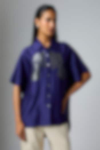 Royal Blue Chanderi Floral Applique Work Shirt by Inca at Pernia's Pop Up Shop
