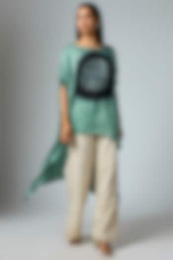Sage & Black Bemberg Satin Shibori Printed Elasticated Top by Inca at Pernia's Pop Up Shop