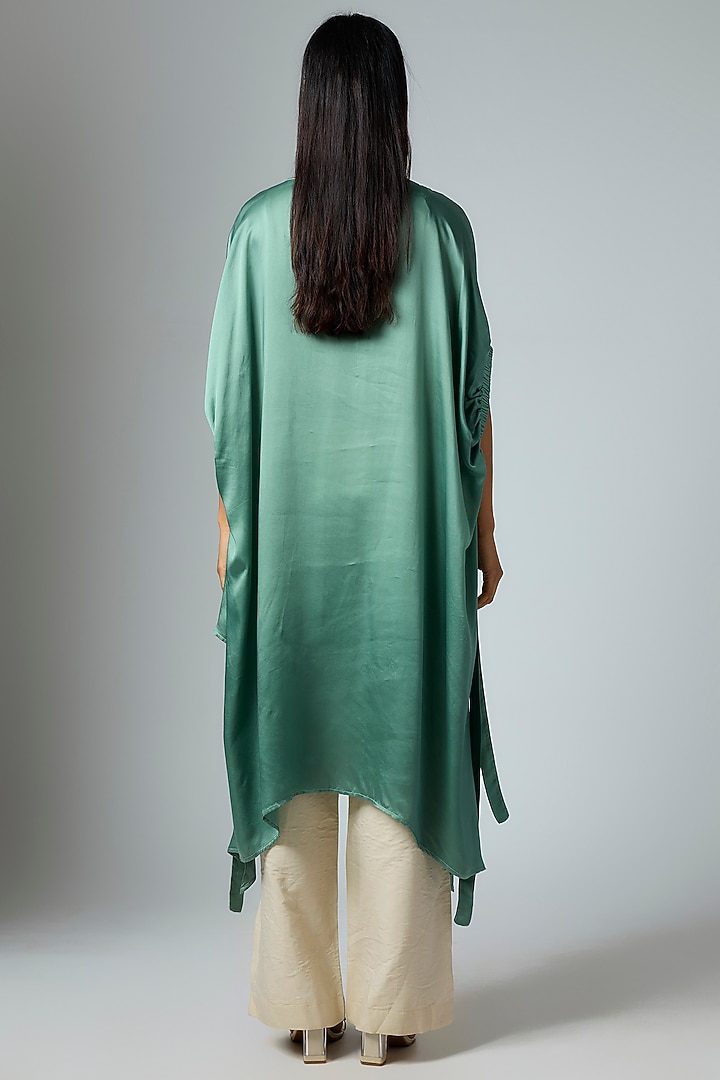 Sage & Black Bemberg Satin Shibori Printed Elasticated Top by Inca at Pernia's Pop Up Shop