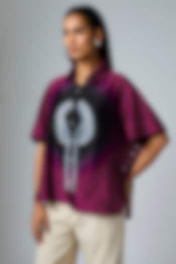 Plum & Black Bemberg Satin Shibori Printed Elasticated Top by Inca at Pernia's Pop Up Shop