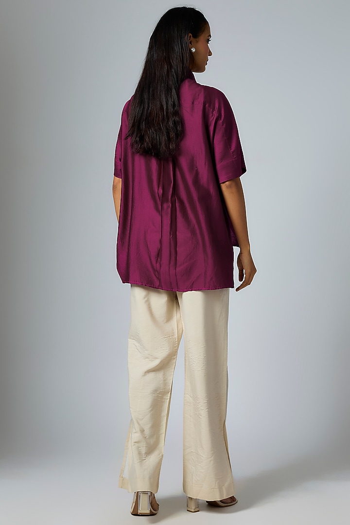 Plum & Black Bemberg Satin Shibori Printed Elasticated Top by Inca at Pernia's Pop Up Shop