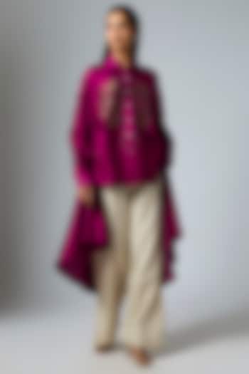 Plum Silk Chanderi Shirt by Inca at Pernia's Pop Up Shop