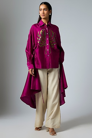 Plum Silk Chanderi Shirt by Inca