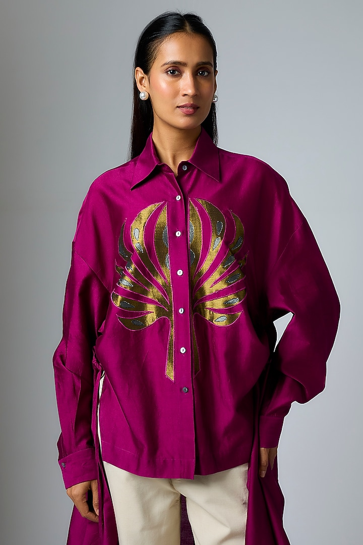 Plum Silk Chanderi Shirt by Inca at Pernia's Pop Up Shop