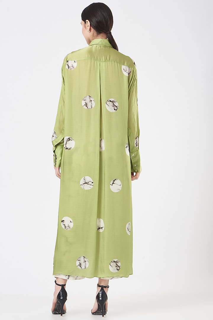 Green Bemberg Satin Long Shirt by Inca at Pernia's Pop Up Shop