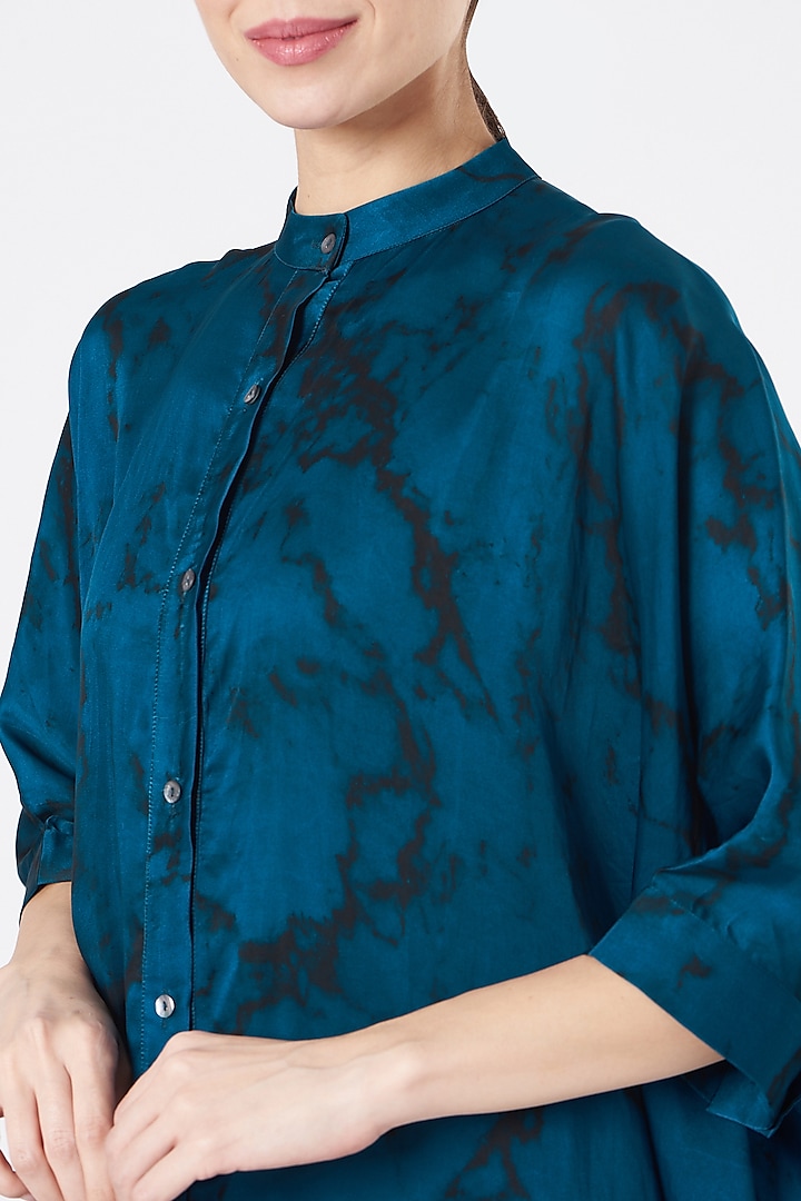 Blue Marble Printed Poncho by Inca