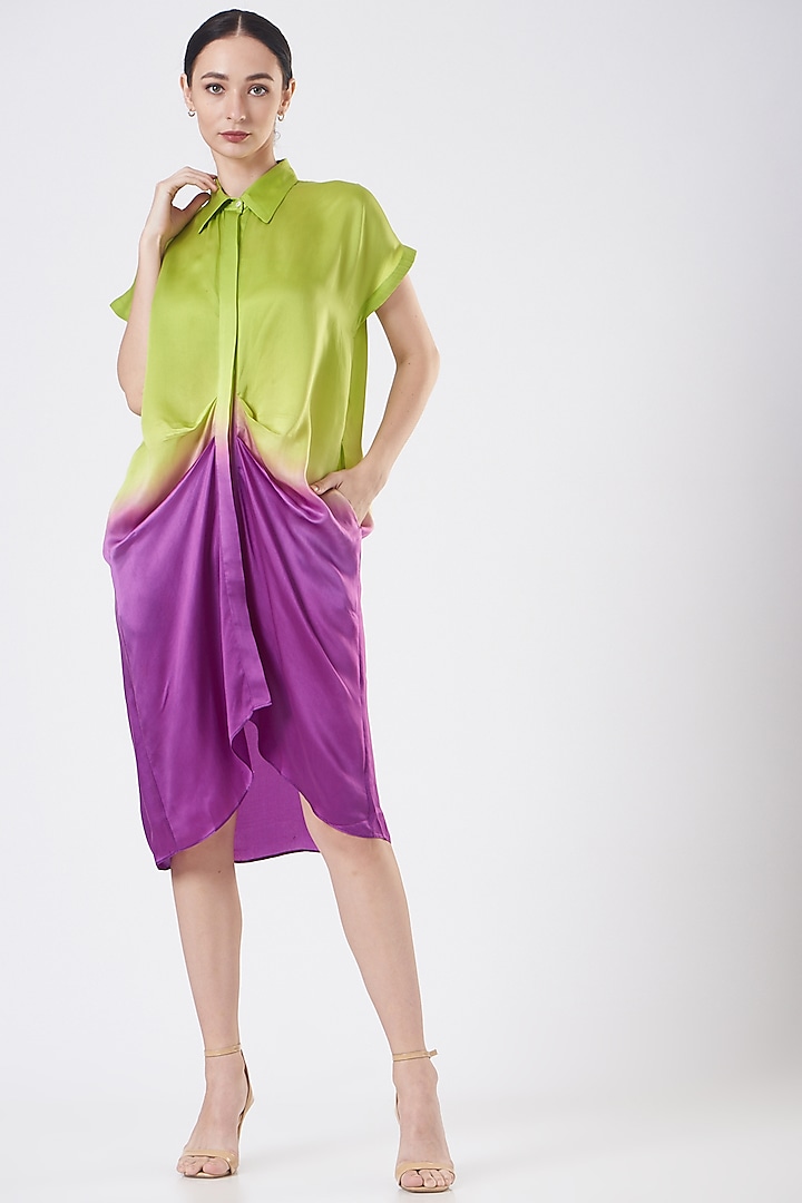 Purple and Green Ombre Satin Blouse