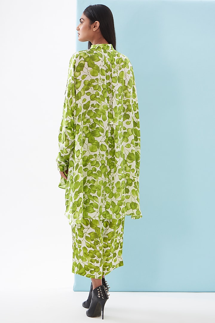 Green Bemberg Satin & Linen Satin Printed Co-Ord Set by Inca at Pernia's Pop Up Shop