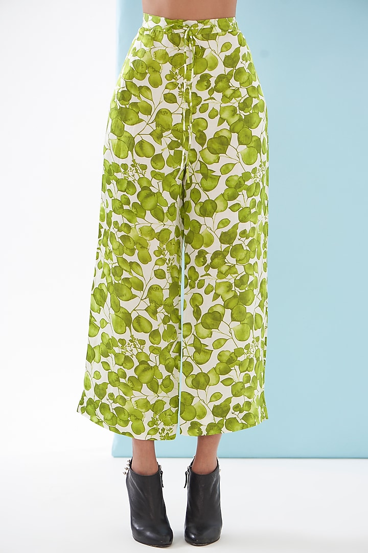 Green Bemberg Satin & Linen Satin Printed Co-Ord Set by Inca at Pernia's Pop Up Shop
