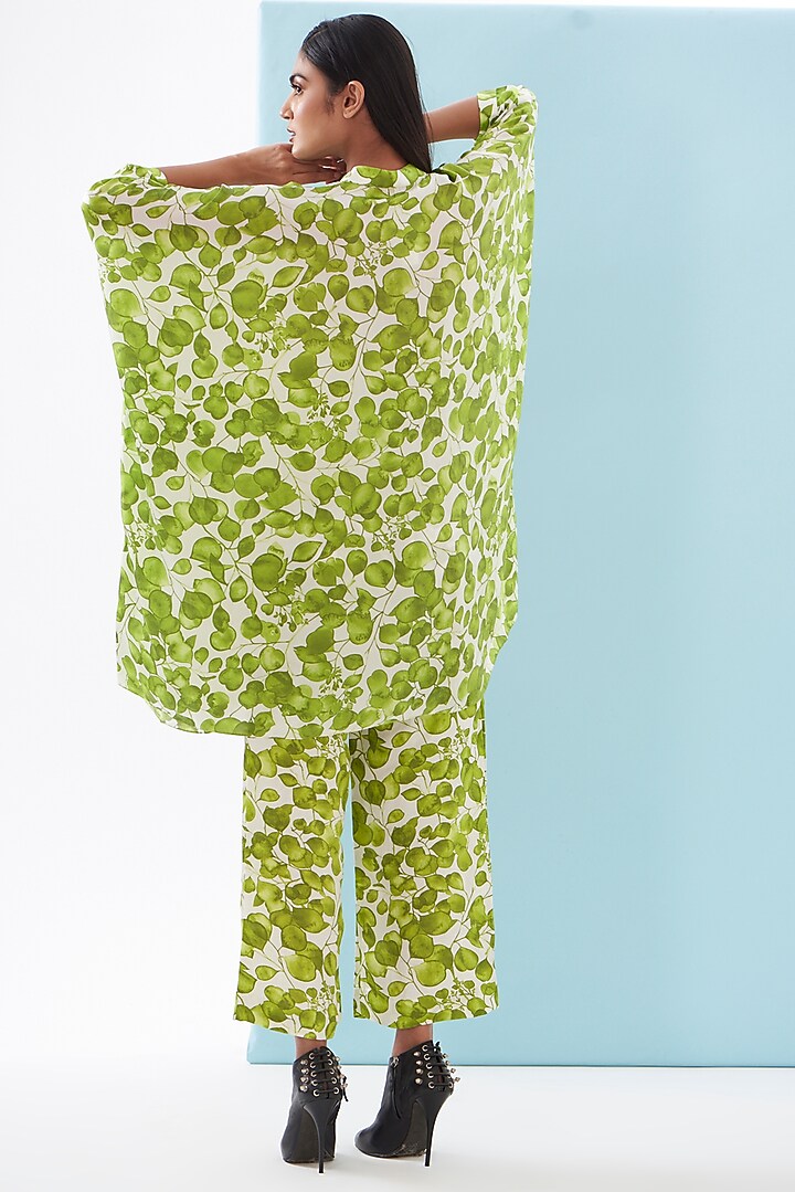 Green Bemberg Satin & Linen Satin Printed Co-Ord Set by Inca at Pernia's Pop Up Shop