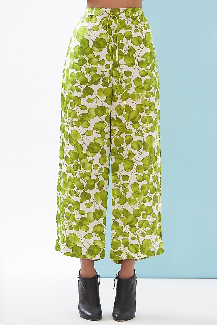 Green Bemberg Satin & Linen Satin Printed Co-Ord Set by Inca at Pernia's Pop Up Shop