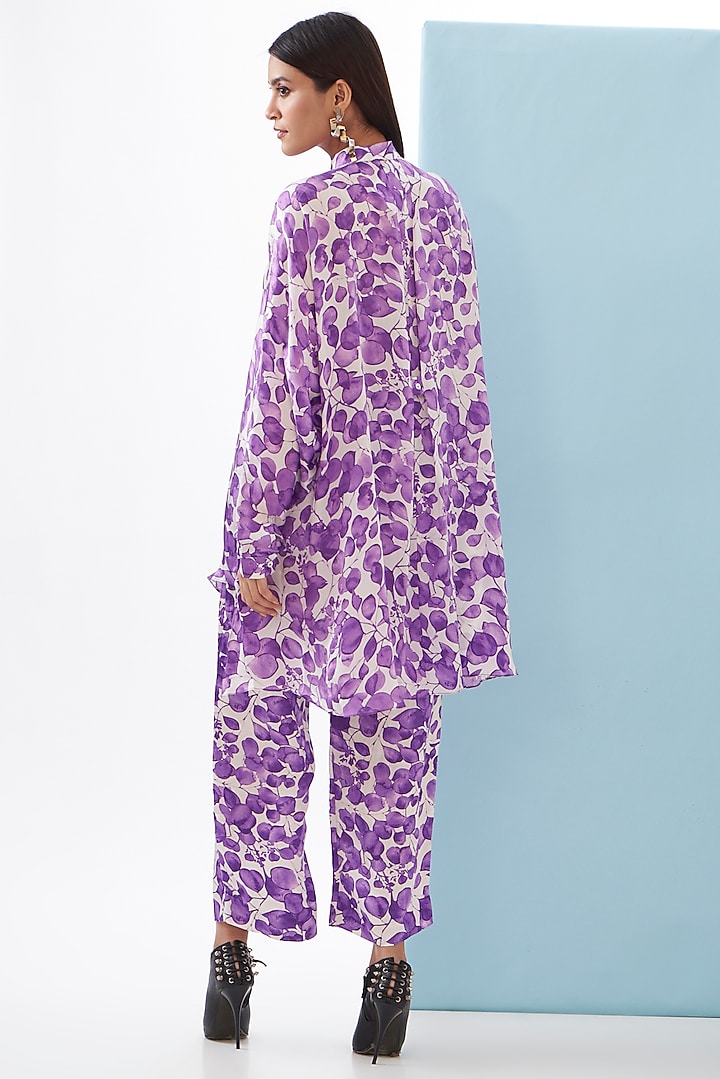 Purple Bemberg Satin & Linen Satin Printed Co-Ord Set by Inca at Pernia's Pop Up Shop