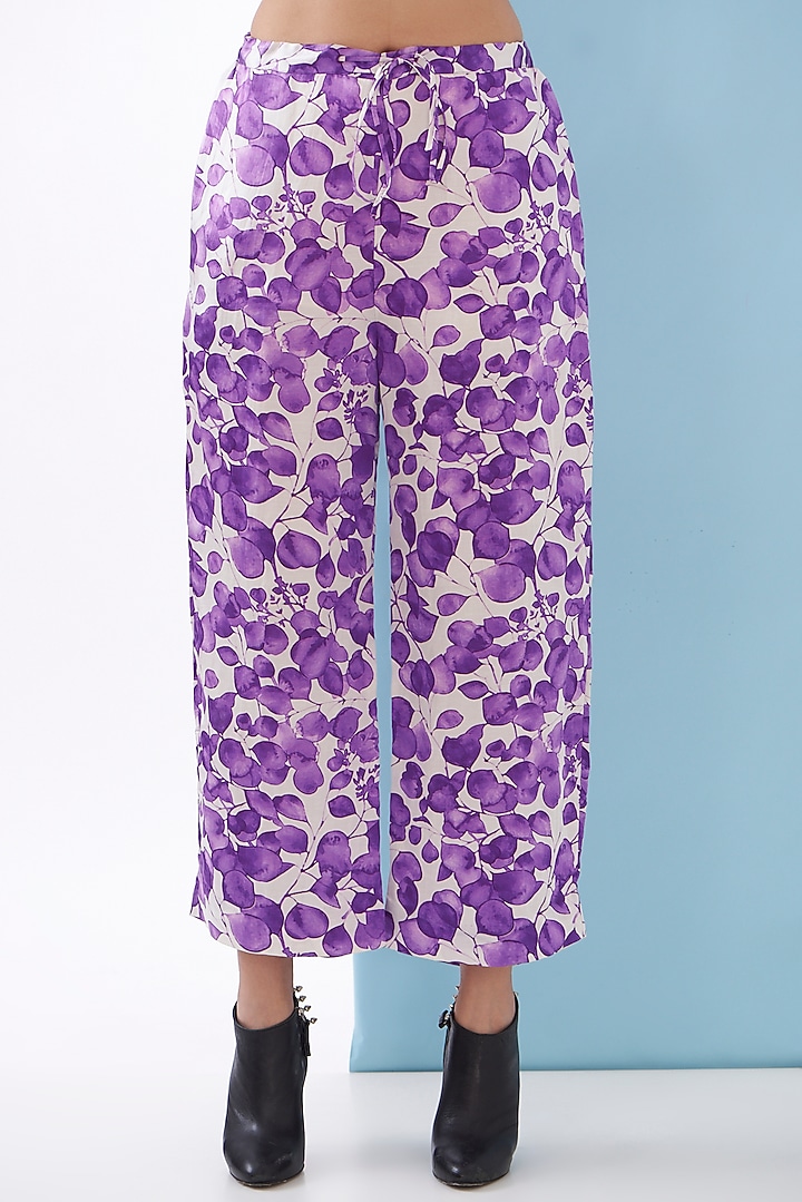 Purple Bemberg Satin & Linen Satin Printed Co-Ord Set by Inca at Pernia's Pop Up Shop