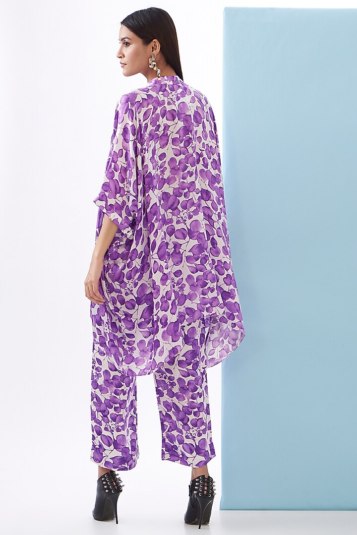 Purple Bemberg Satin & Linen Satin Printed Co-Ord Set by Inca at Pernia's Pop Up Shop